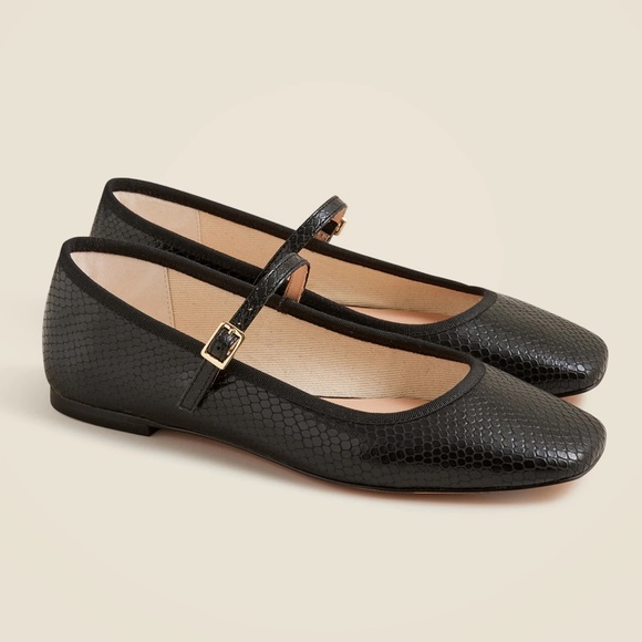 J. Crew Shoes - J. Crew Quinn Square Toe Mary Jane Flat Shoe 10 Black Snake Embossed Classic